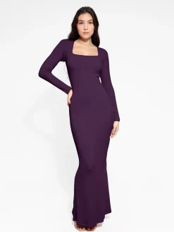Shapewear Square Neck Long Sleeve Slimming Modal Maxi Dress