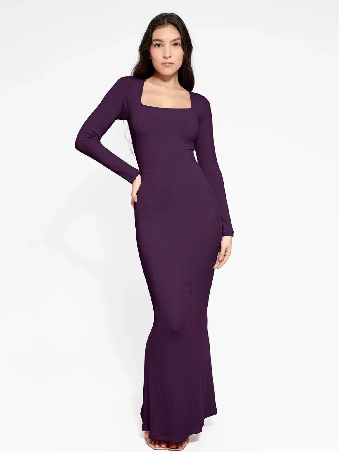 Shapewear Square Neck Long Sleeve Slimming Modal Maxi Dress