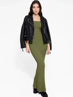Shapewear Square Neck Long Sleeve Slimming Modal Maxi Dress