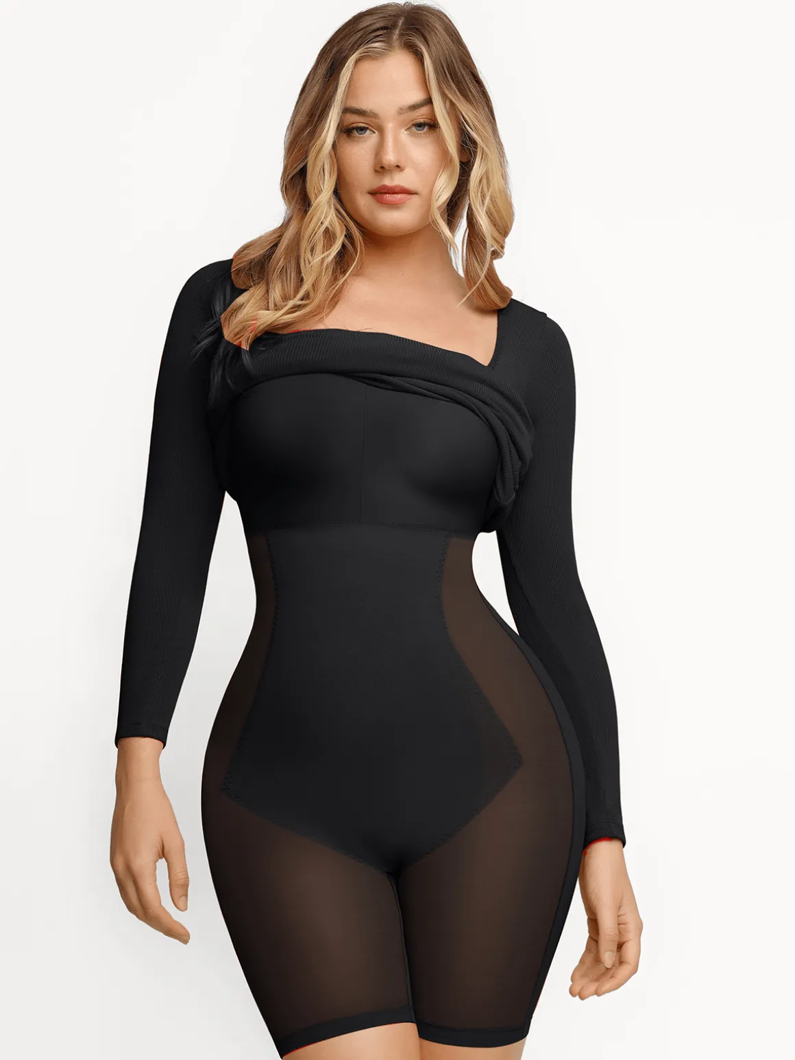 Shapewear Square Neck Long Sleeve Slimming Modal Maxi Dress