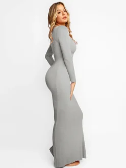 Shapewear Square Neck Long Sleeve Slimming Modal Maxi Dress