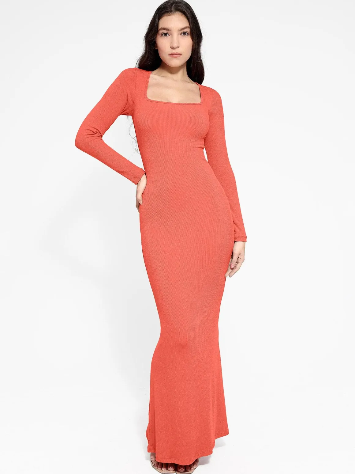 Shapewear Square Neck Long Sleeve Slimming Modal Maxi Dress