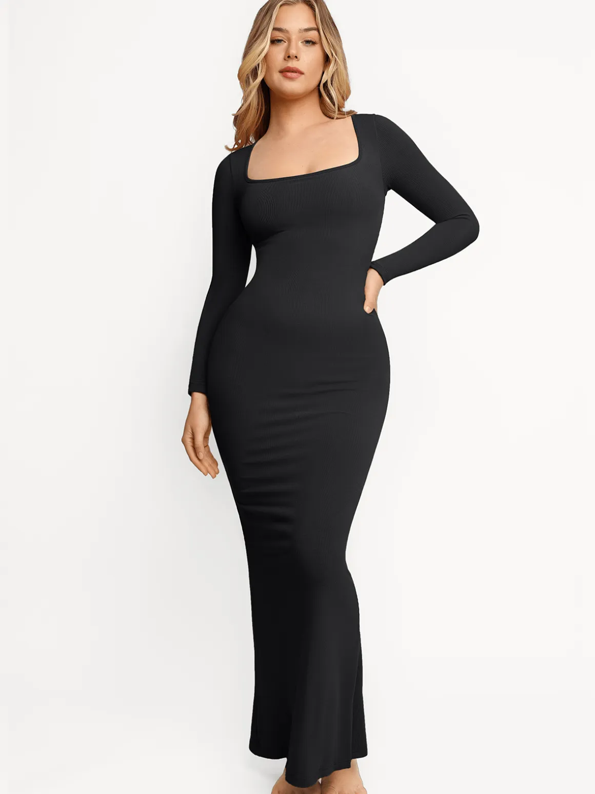 Shapewear Square Neck Long Sleeve Slimming Modal Maxi Dress
