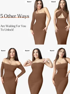 Shapewear Square Neck Long Sleeve Slimming Modal Maxi Dress