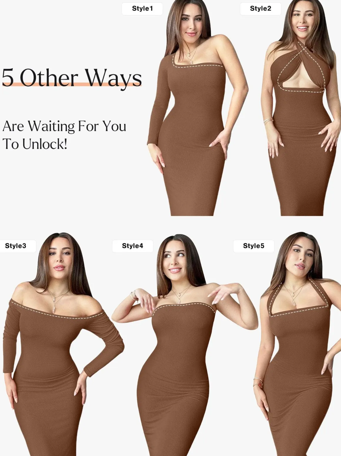Shapewear Square Neck Long Sleeve Slimming Modal Maxi Dress