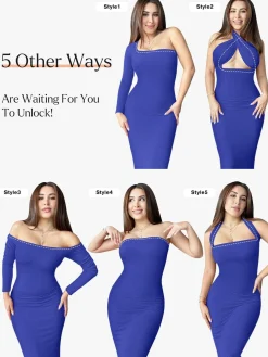 Shapewear Square Neck Long Sleeve Slimming Modal Maxi Dress