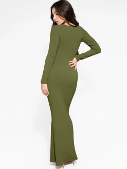 Shapewear Square Neck Long Sleeve Slimming Modal Maxi Dress