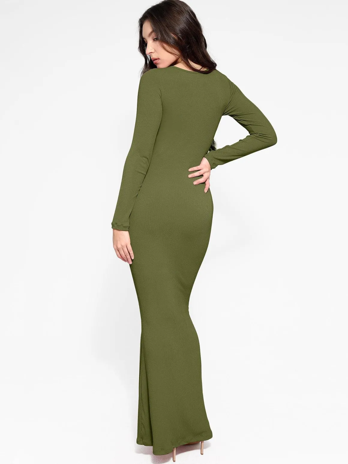 Shapewear Square Neck Long Sleeve Slimming Modal Maxi Dress