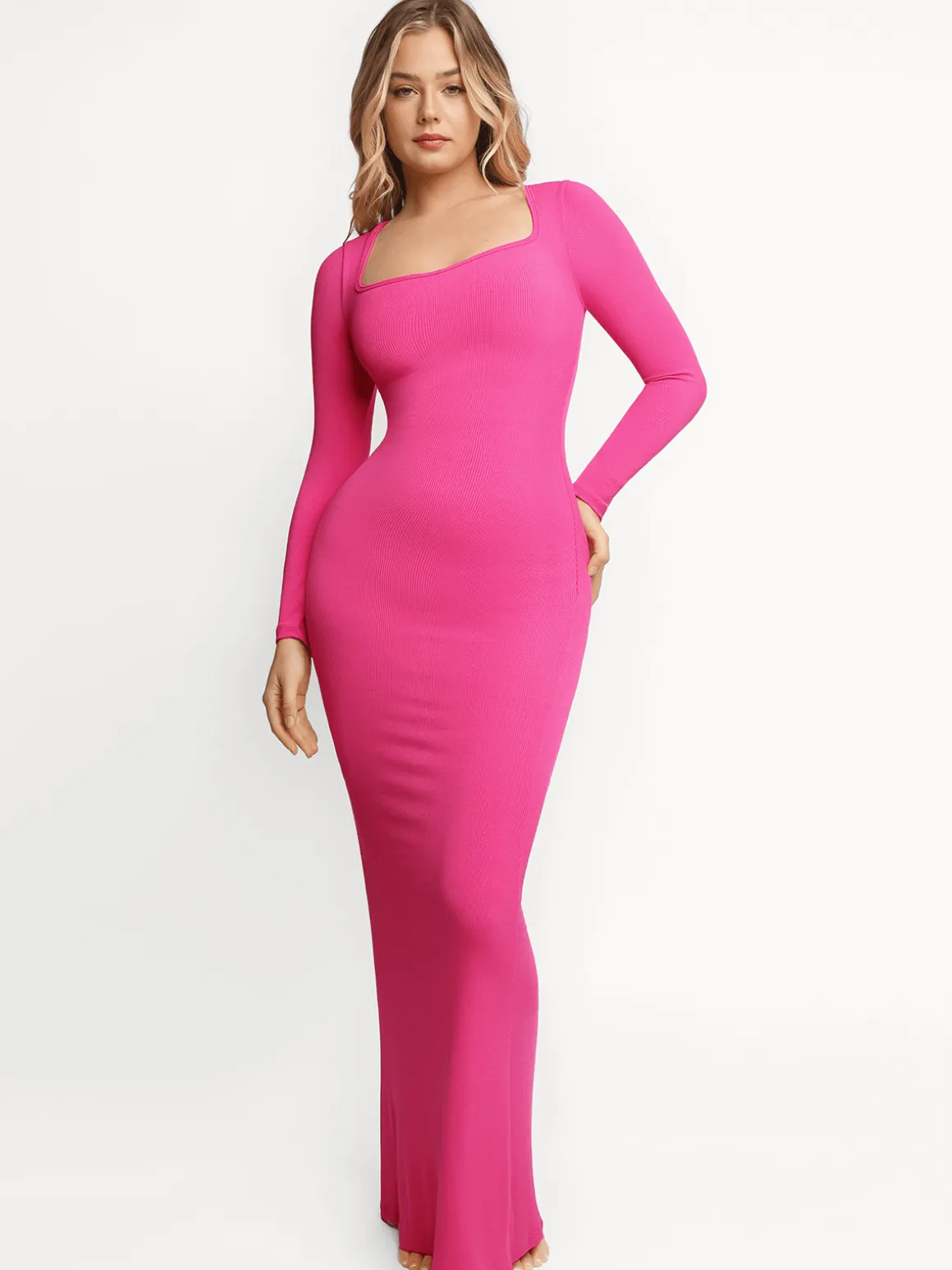Shapewear Square Neck Long Sleeve Slimming Modal Maxi Dress