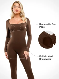 Shapewear Square Neck Long Sleeve Butt Lift Jumpsuit