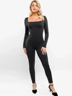 Shapewear Square Neck Long Sleeve Butt Lift Jumpsuit