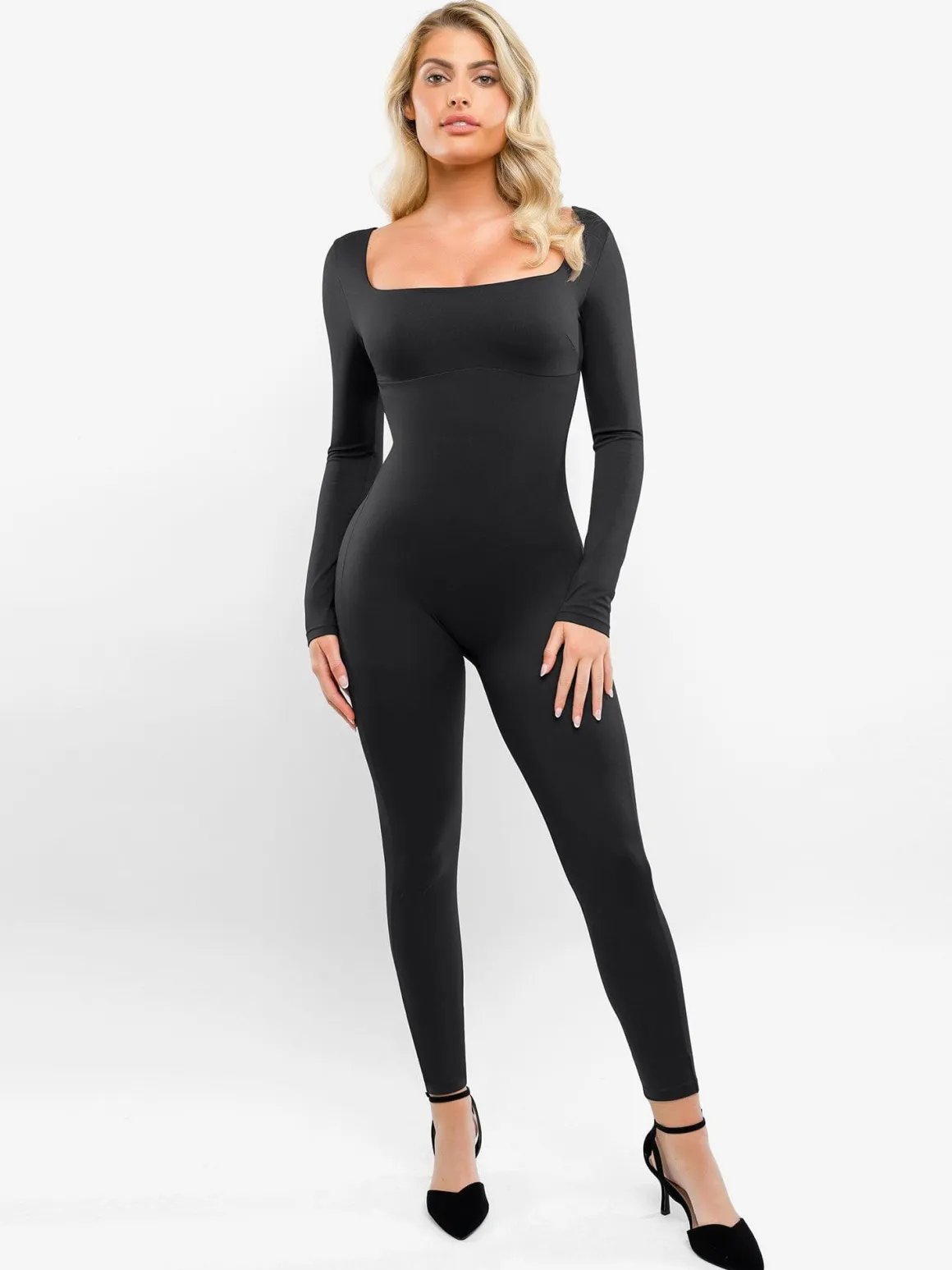 Shapewear Square Neck Long Sleeve Butt Lift Jumpsuit