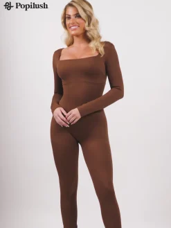 Shapewear Square Neck Long Sleeve Butt Lift Jumpsuit