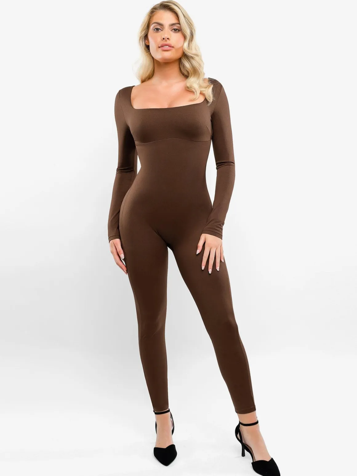 Shapewear Square Neck Long Sleeve Butt Lift Jumpsuit