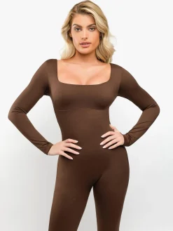 Shapewear Square Neck Long Sleeve Butt Lift Jumpsuit