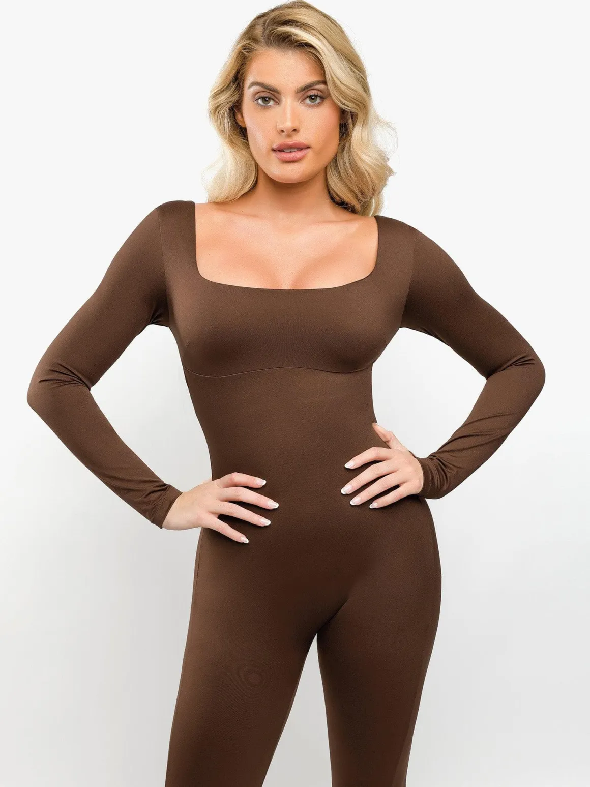 Shapewear Square Neck Long Sleeve Butt Lift Jumpsuit