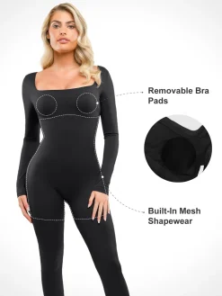 Shapewear Square Neck Long Sleeve Butt Lift Jumpsuit