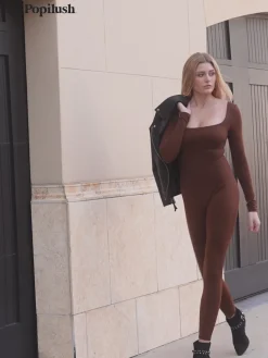 Shapewear Square Neck Long Sleeve Butt Lift Jumpsuit