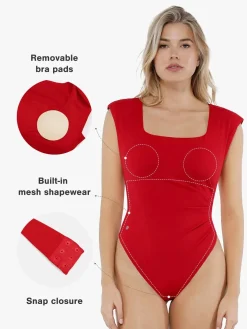 Shapewear Square Neck Padded Shoulder Slimming Bodysuit