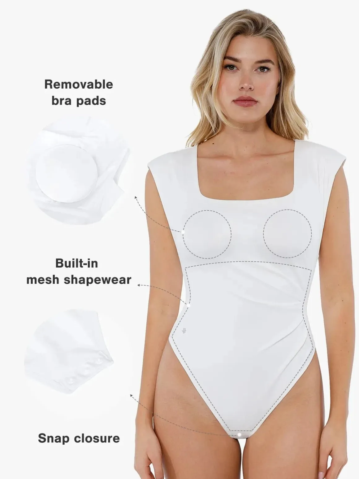 Shapewear Square Neck Padded Shoulder Slimming Bodysuit