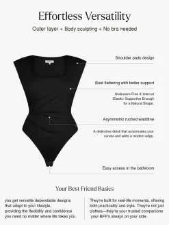 Shapewear Square Neck Padded Shoulder Slimming Bodysuit