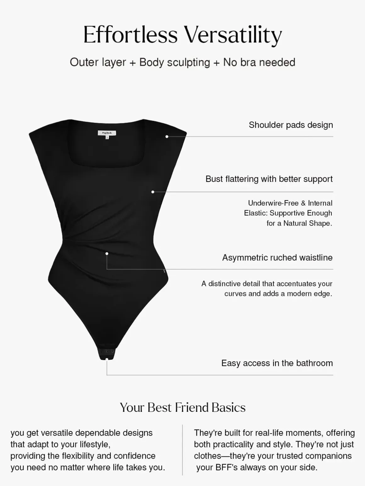 Shapewear Square Neck Padded Shoulder Slimming Bodysuit