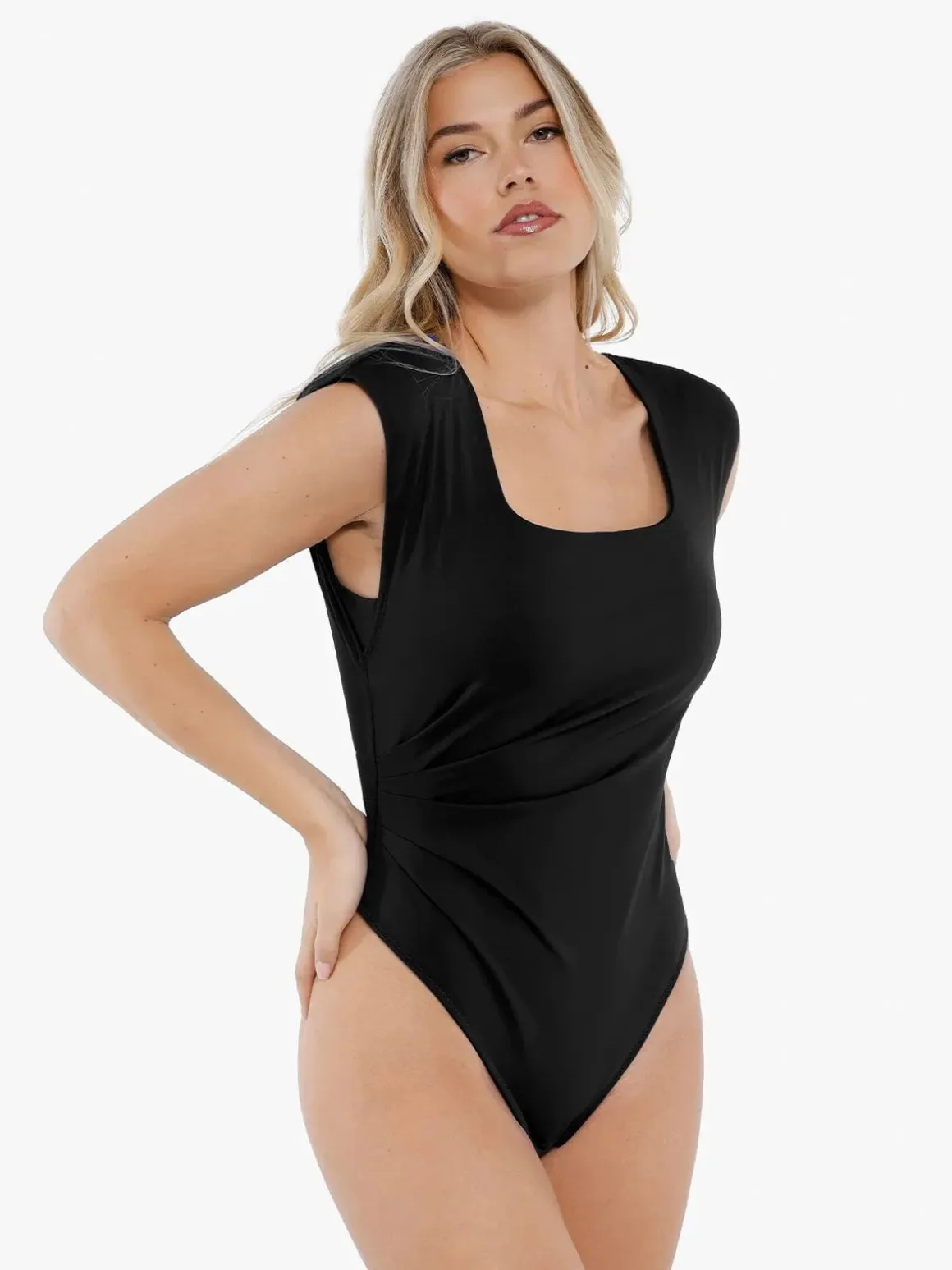 Shapewear Square Neck Padded Shoulder Slimming Bodysuit