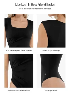 Shapewear Square Neck Padded Shoulder Slimming Bodysuit