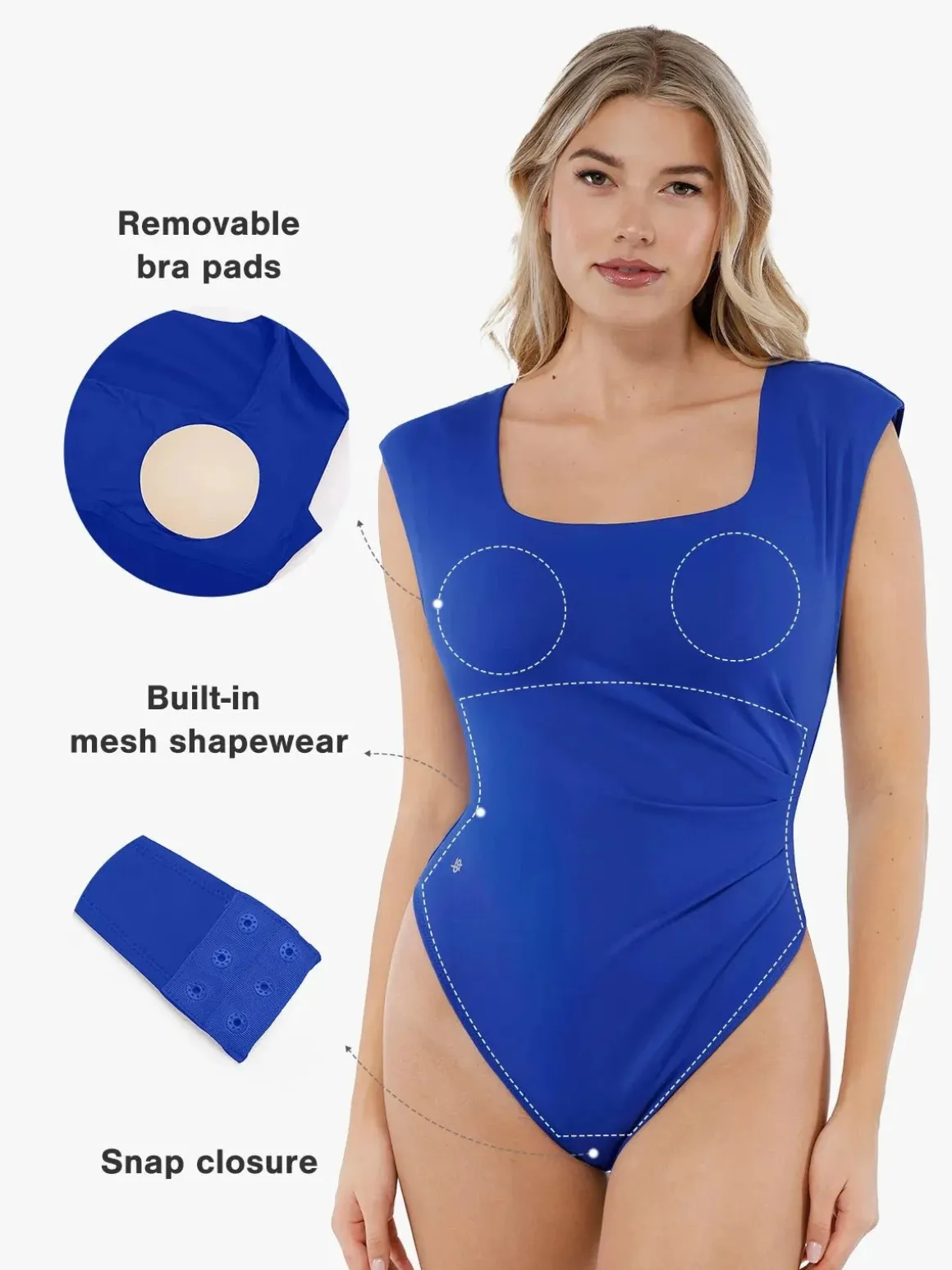 Shapewear Square Neck Padded Shoulder Slimming Bodysuit