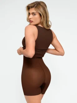 Shapewear Square Neck Sleeveless Ruched Bodycon Mini Dress