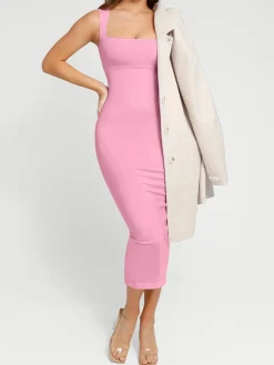 Shapewear Square Neck Sleeveless Slimming Midi Dress