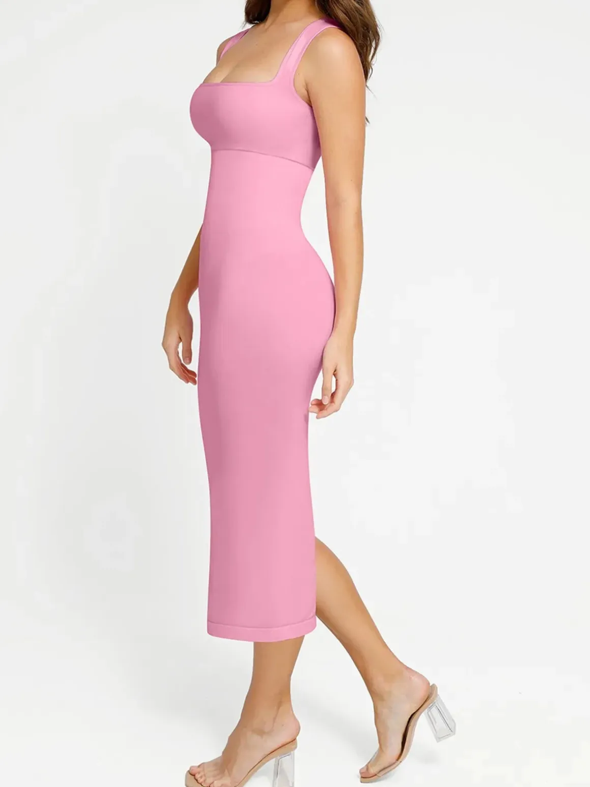 Shapewear Square Neck Sleeveless Slimming Midi Dress