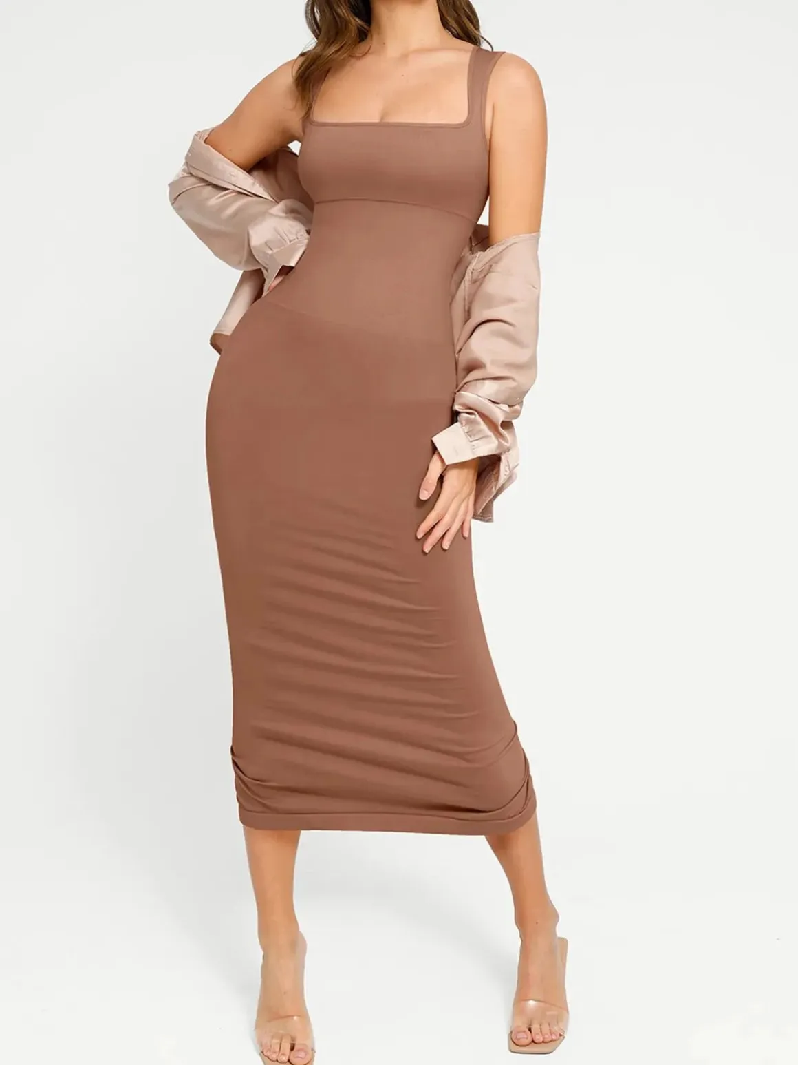 Shapewear Square Neck Sleeveless Slimming Midi Dress