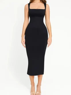Shapewear Square Neck Sleeveless Slimming Midi Dress