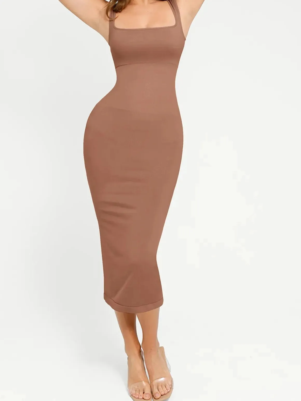 Shapewear Square Neck Sleeveless Slimming Midi Dress