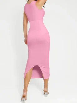 Shapewear Square Neck Sleeveless Slimming Midi Dress