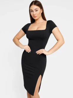 Shapewear Square Neck Slimming Midi Work Dress