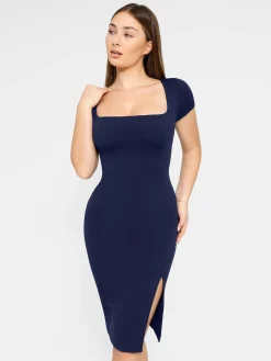 Shapewear Square Neck Slimming Midi Work Dress