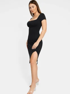 Shapewear Square Neck Slimming Midi Work Dress