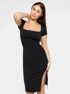 Shapewear Square Neck Slimming Midi Work Dress