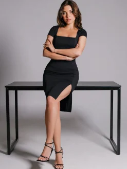 Shapewear Square Neck Slimming Midi Work Dress