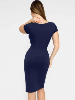 Shapewear Square Neck Slimming Midi Work Dress