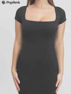 Shapewear Square Neck Slimming Midi Work Dress