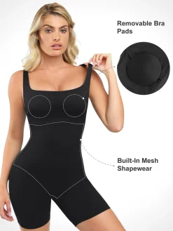 Shapewear Square Neck Slimming Mid-Thigh Workout Romper