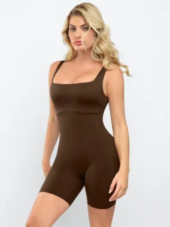 Shapewear Square Neck Slimming Mid-Thigh Workout Romper