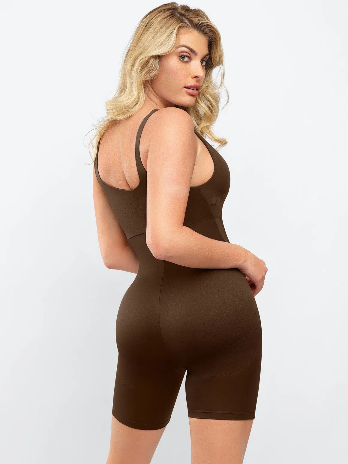 Shapewear Square Neck Slimming Mid-Thigh Workout Romper