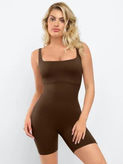 Shapewear Square Neck Slimming Mid-Thigh Workout Romper