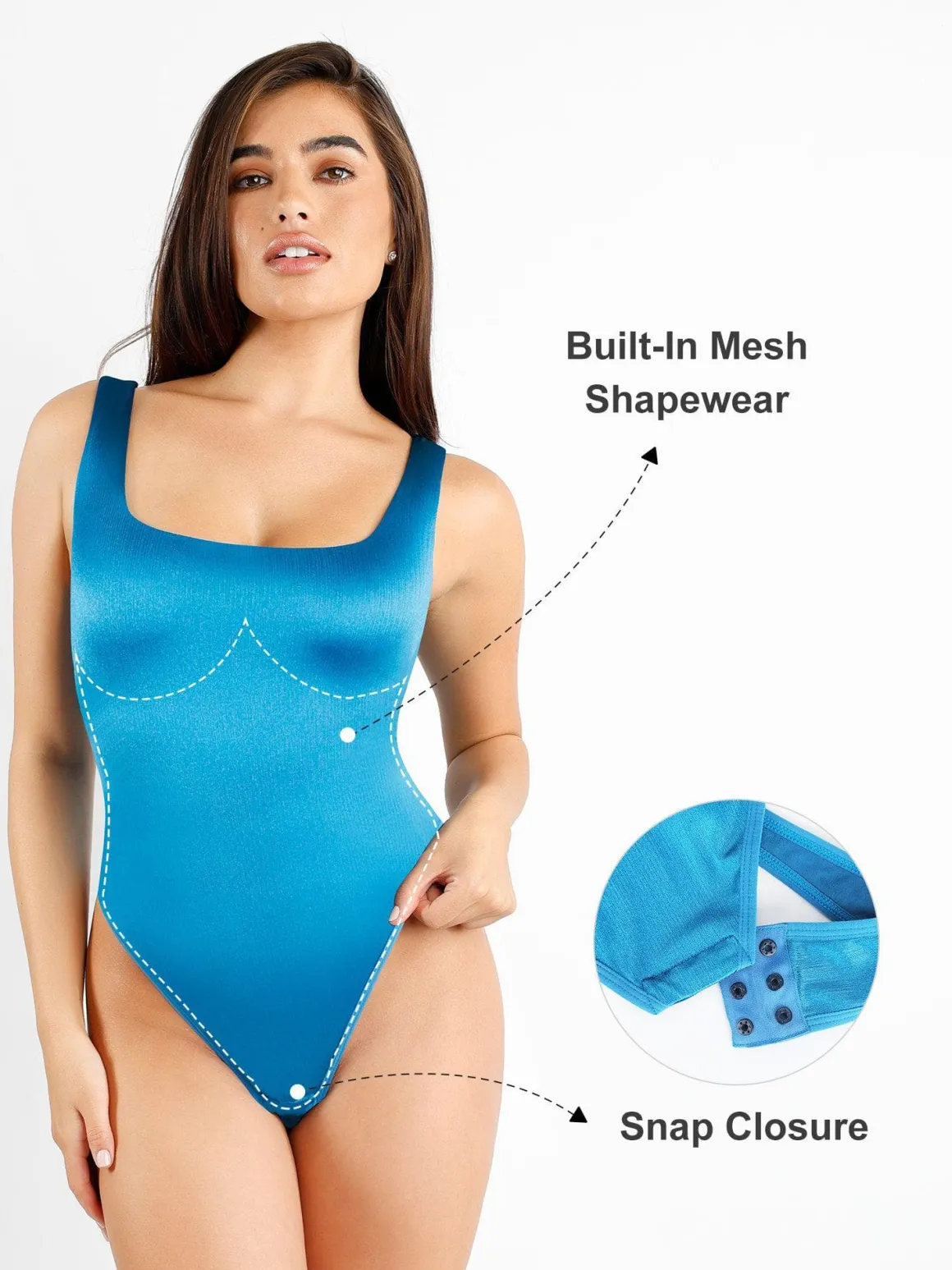 Shapewear Square Neck Smoothing Shine Thong Bodysuit