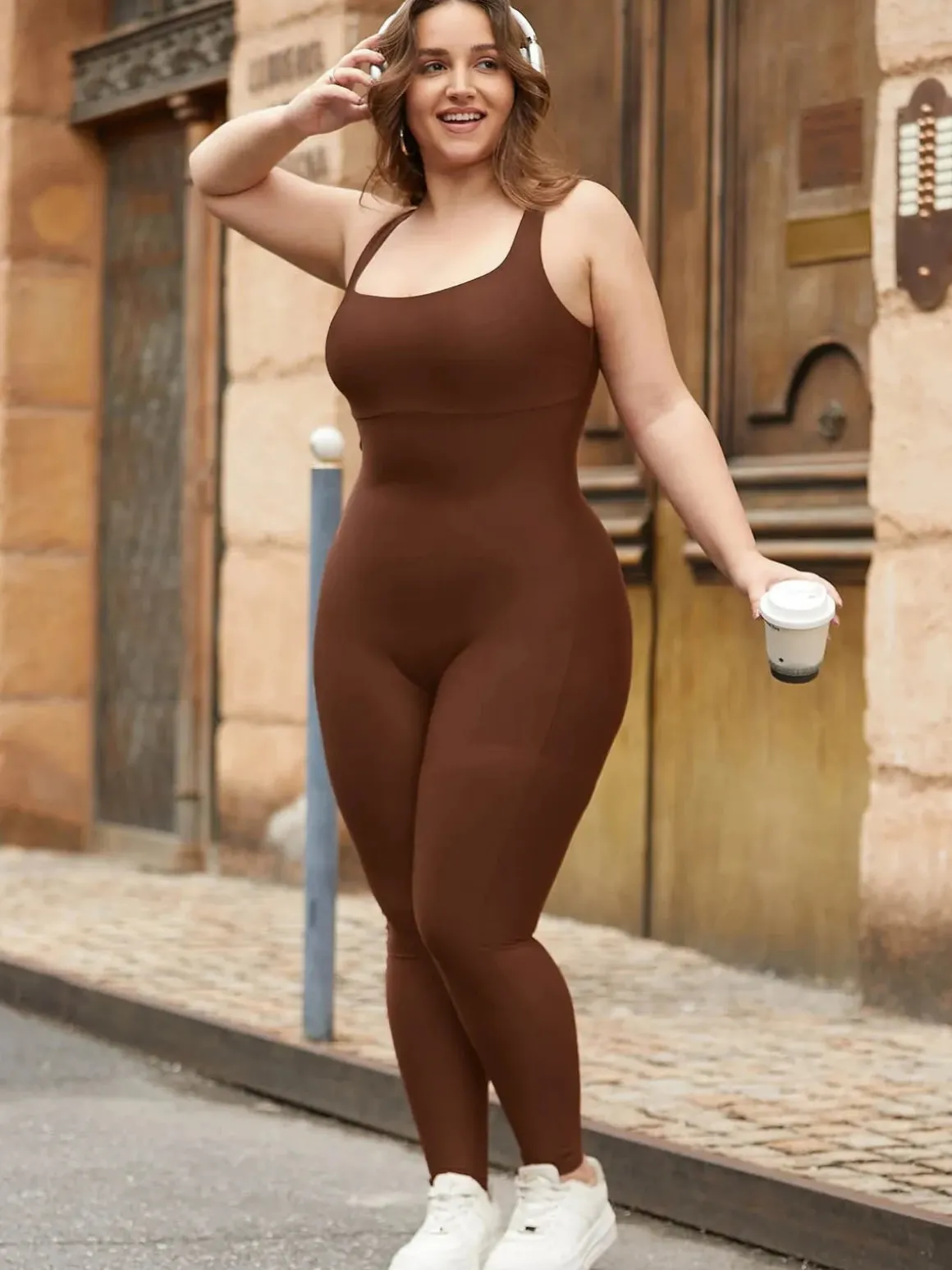 Shapewear Square Neck Thigh Slimming Workout Jumpsuit