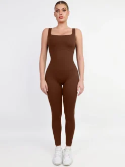 Shapewear Square Neck Thigh Slimming Workout Jumpsuit